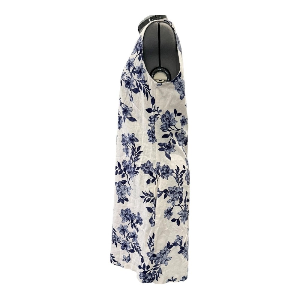 Connected Apparel Floral V Neck Linen Blend Midi Dress‎ Size 6 White Blue - Picture 9 of 9